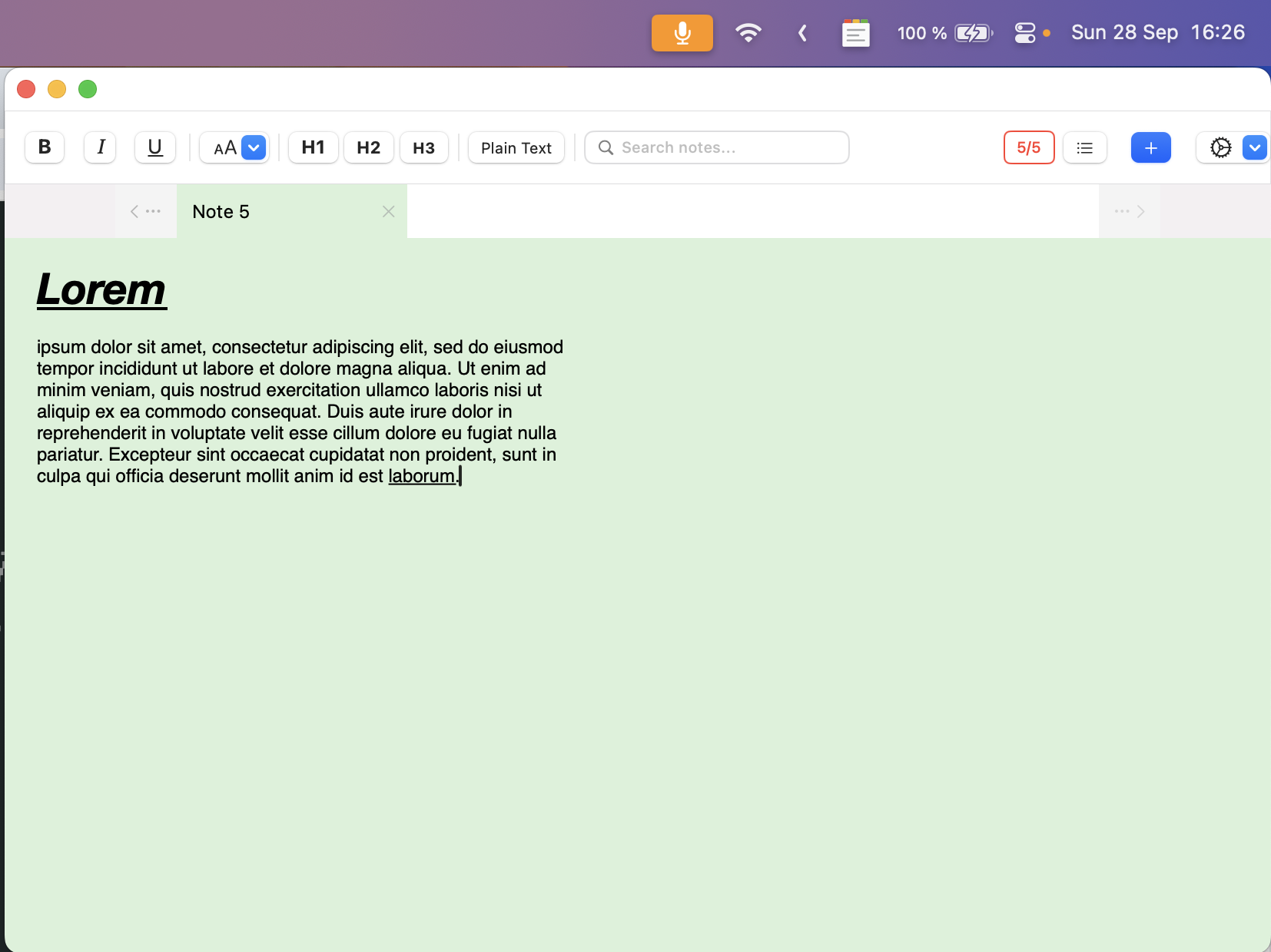 Menu QuickNote - Rich Text Editing