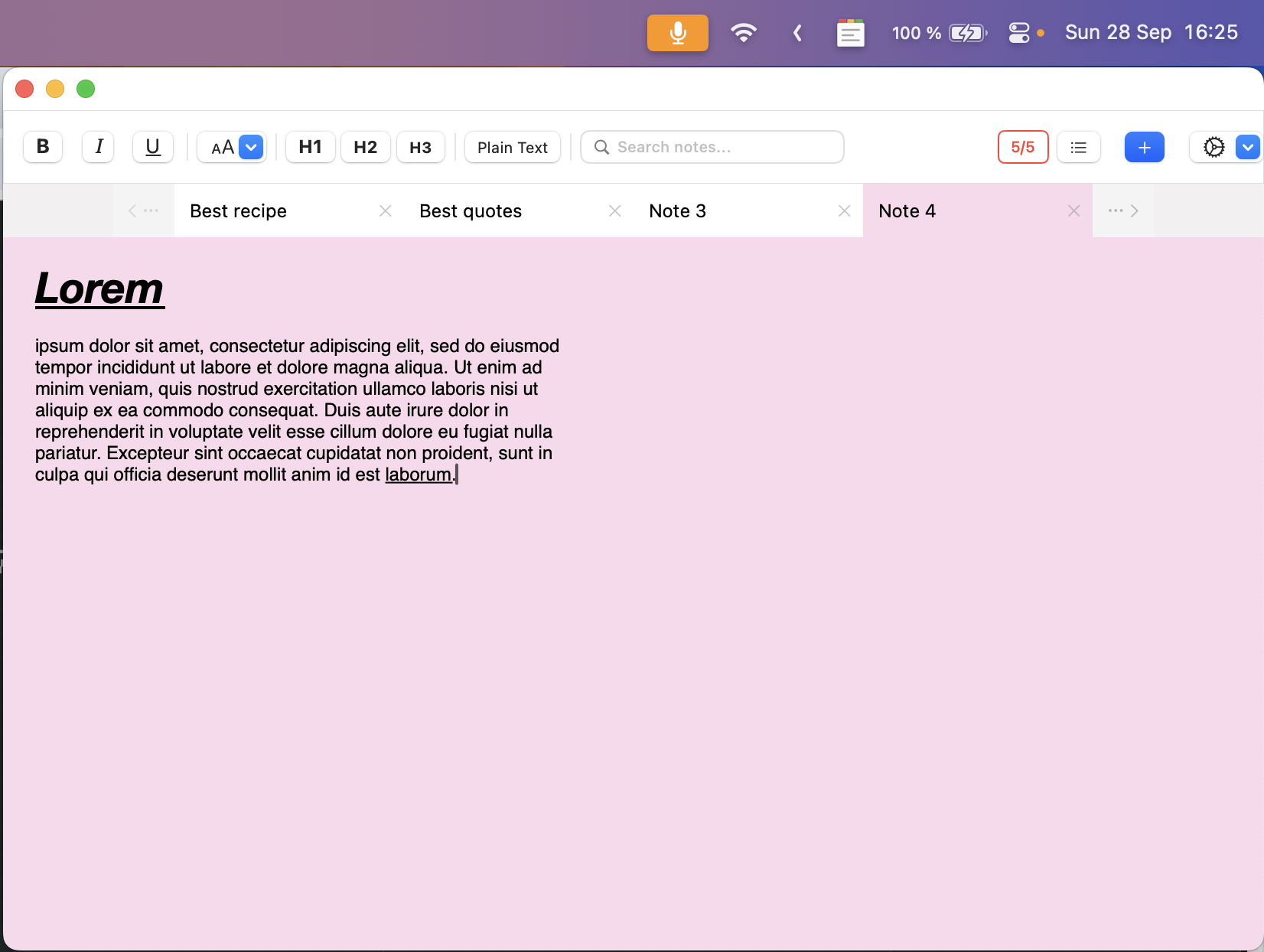 Menu QuickNote - Multiple Notes with Tabs