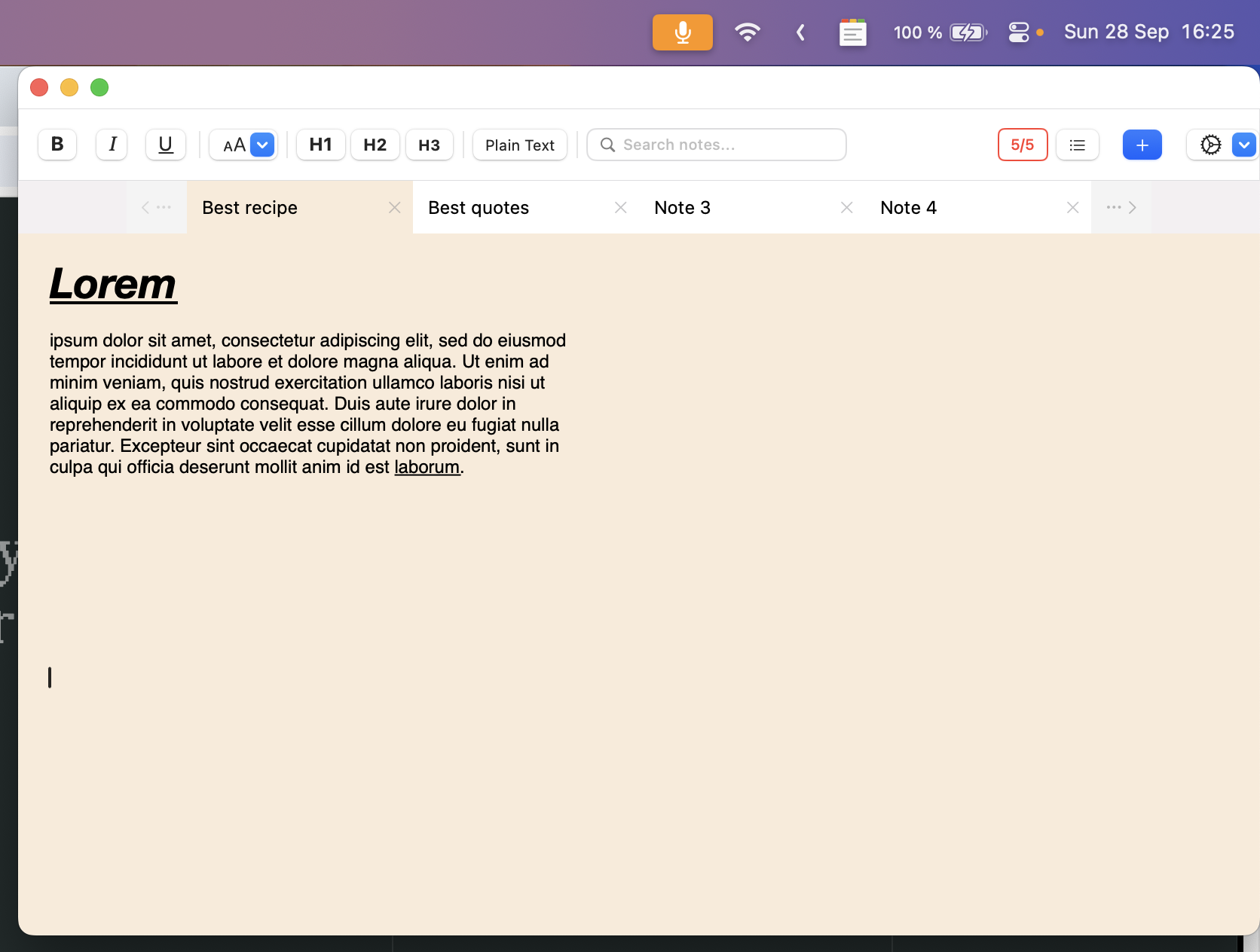 Menu QuickNote - Beautiful Interface
